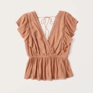 Coral plunge sleeveless lace top